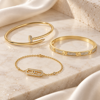 [OAKJURI Jewelry] LOVE & JUSTE Baby Move Diamond Bracelet Stack Set