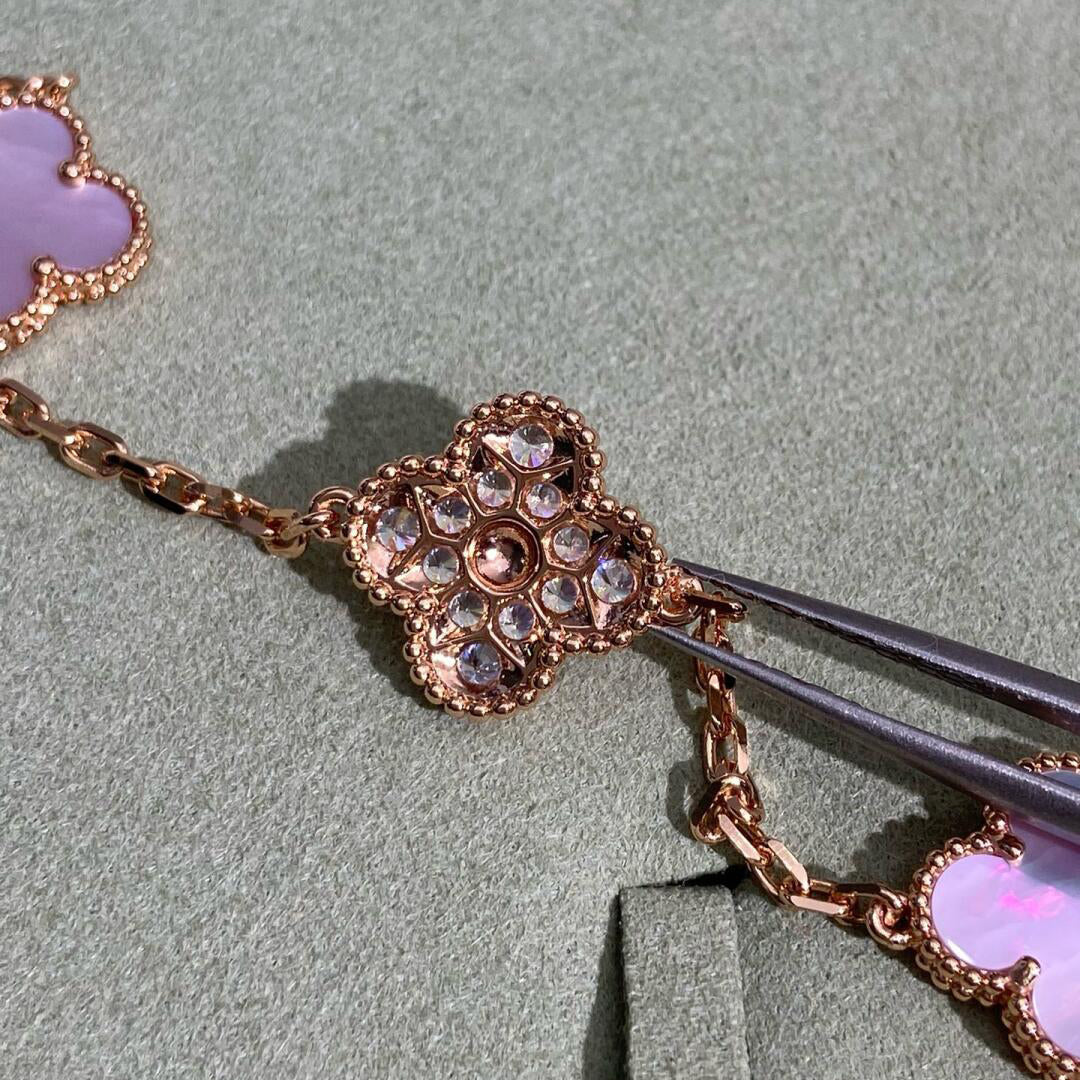 [OAKJURI Jewelry]CLOVER 10 MOTIFS DIAMOND PINK MOP NECKLACE
