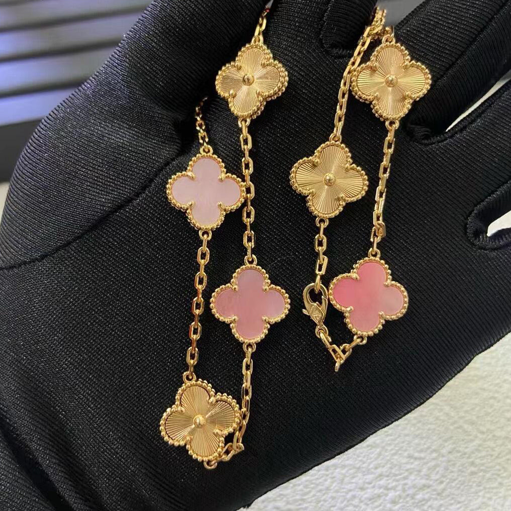 [OAKJURI Jewelry]CLOVER 10 MOTIFS  LASER PINK MOP NECKLACE