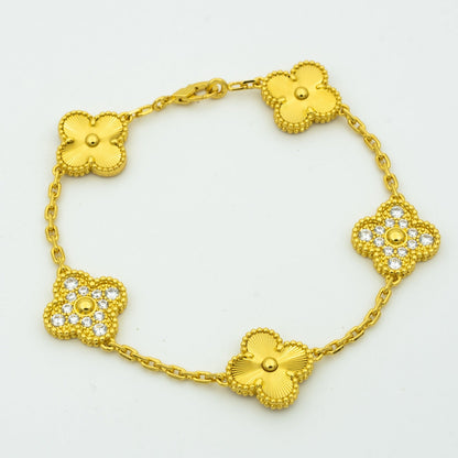 [OAKJURI Jewelry] CLASH & Clover Laser 5-Motif & LOVE Brushed Bracelet Stack Set