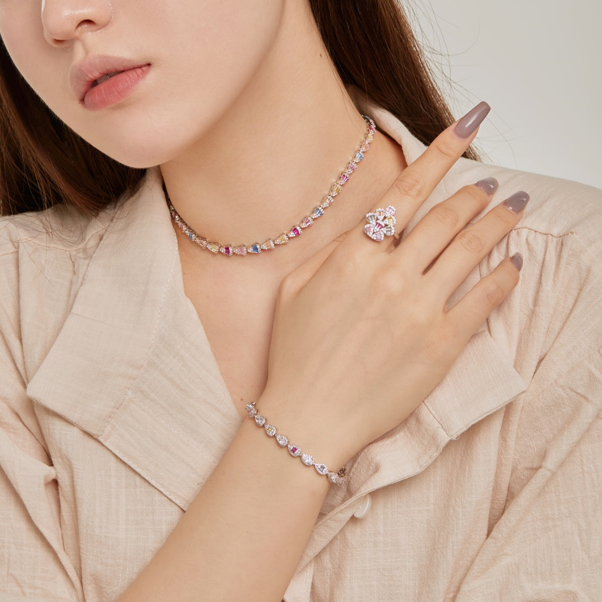 [Lumi Jewellery]Sparkling Colorful Water Drop Shape Daily Ring