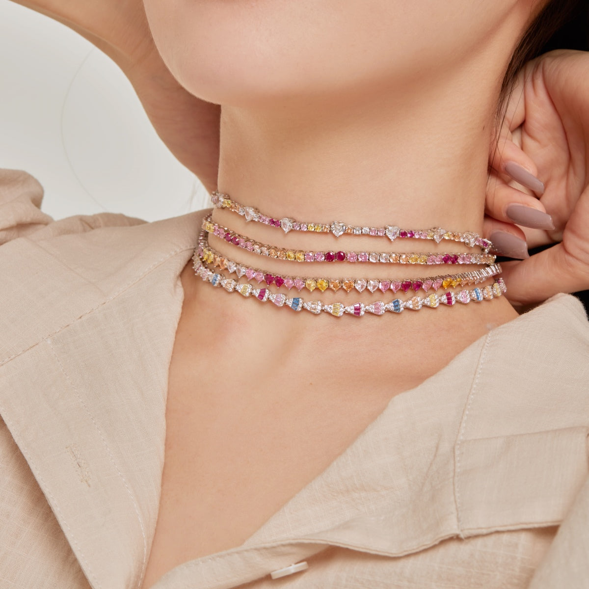 [Lumi Jewellery]Sparkling Colorful Full Heart Tennis Necklace