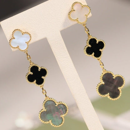 [OAKJURI Jewelry]CLOVER EARRINGS GOLD ONYX MOP 3 MOTIF