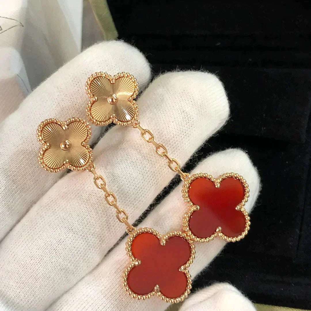 [OAKJURI Jewelry]CLOVER 2 MOTIF  LASER CARNELIAN EARRINGS