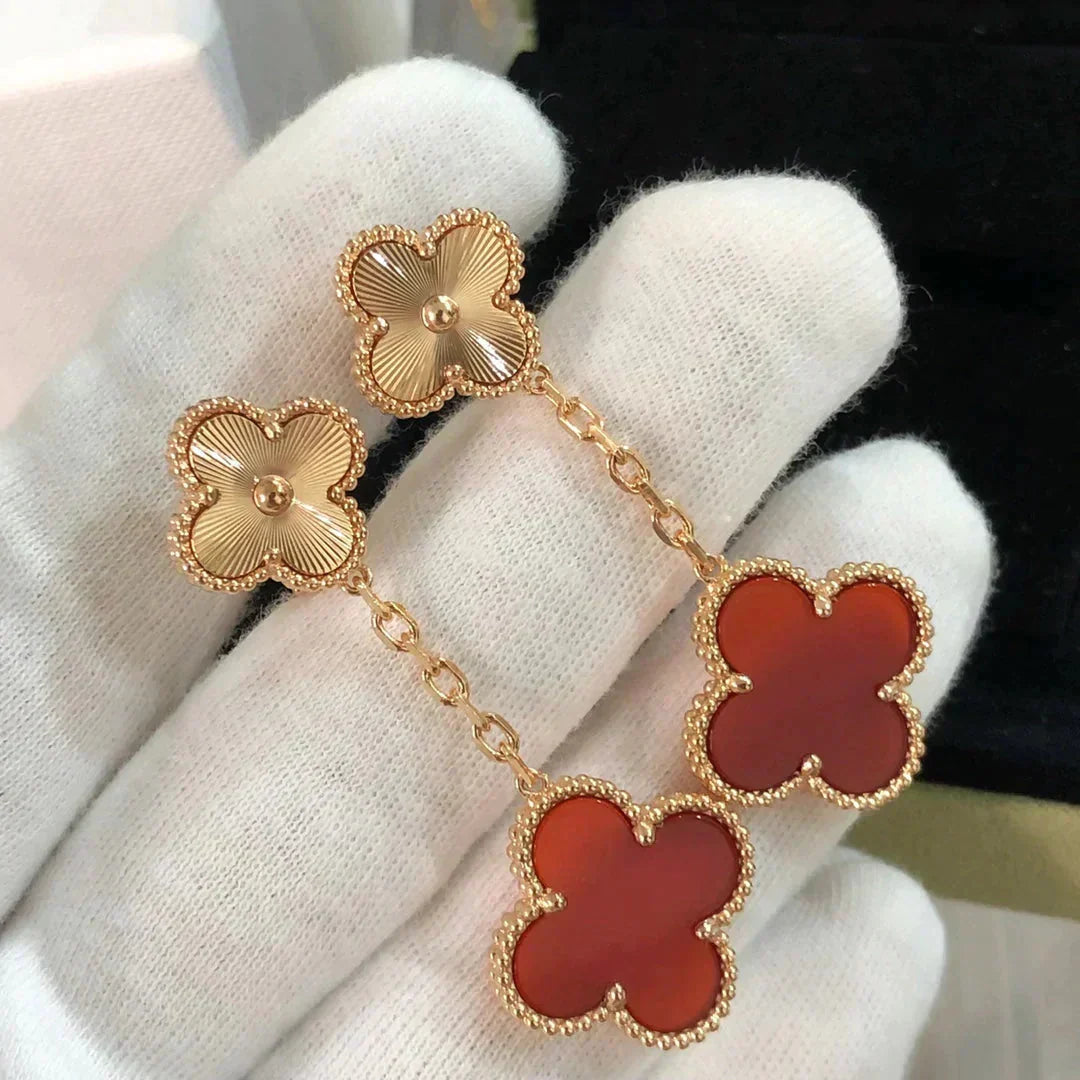 [OAKJURI Jewelry]CLOVER 2 MOTIF  LASER CARNELIAN EARRINGS