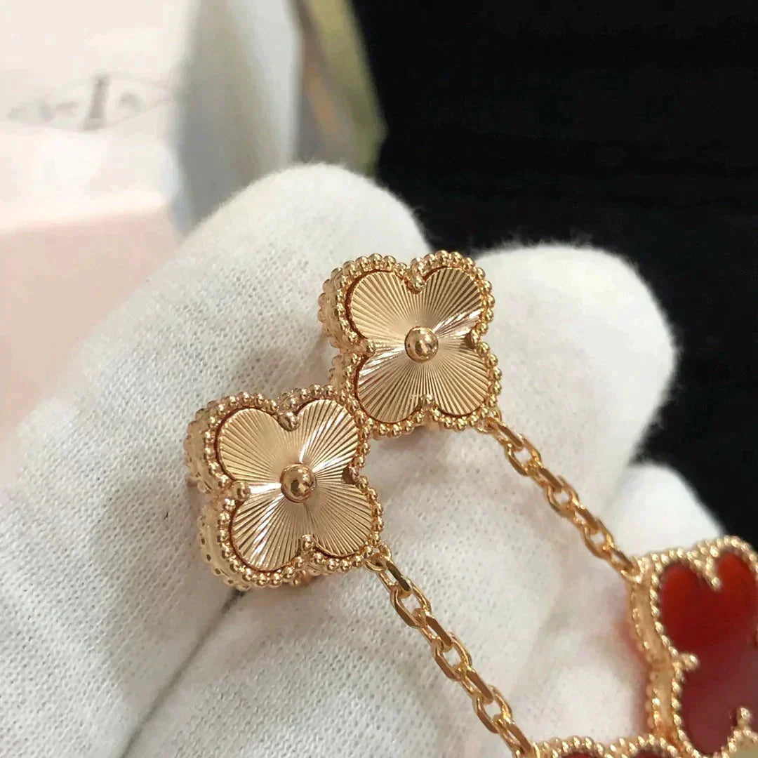 [OAKJURI Jewelry]CLOVER 2 MOTIF  LASER CARNELIAN EARRINGS