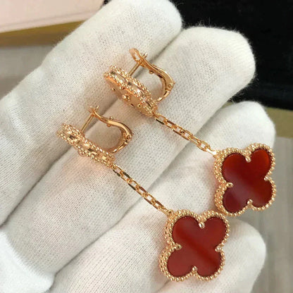 [OAKJURI Jewelry]CLOVER 2 MOTIF  LASER CARNELIAN EARRINGS
