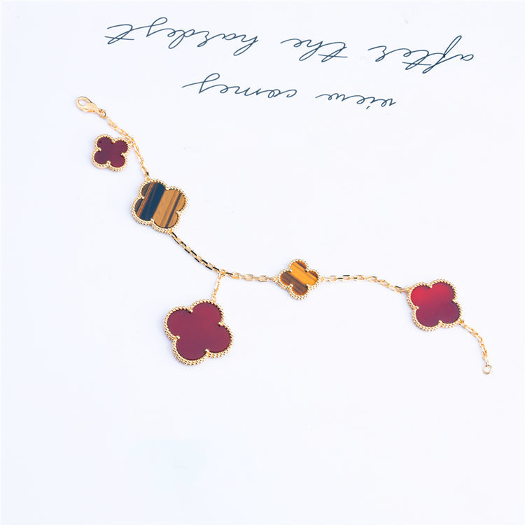 [OAKJURI Jewelry]CLOVER BRACELET 5 MOTIFS CARNELIAN TIGER EYE