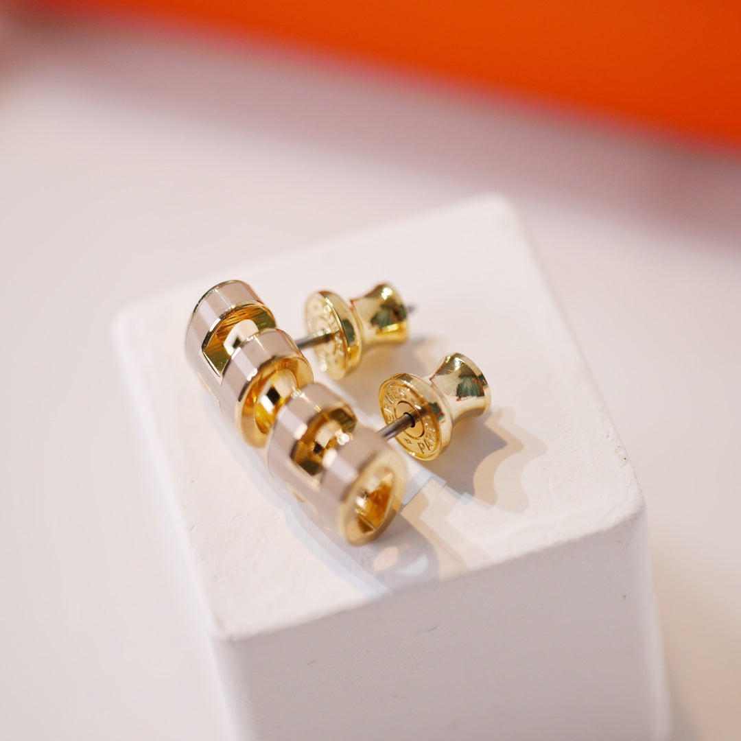 [OAKJURI Jewelry]MINI POP H GOLD EARRINGS GREY