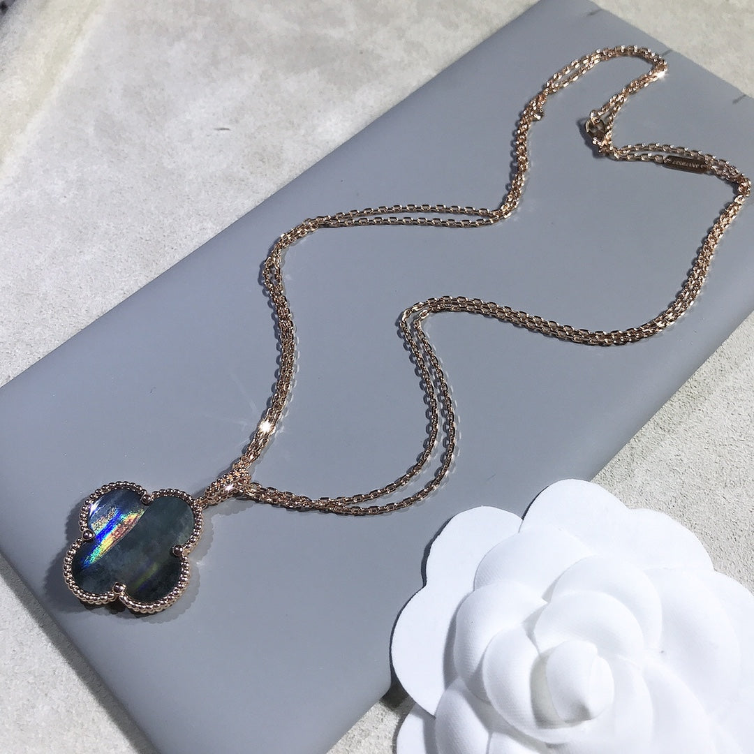 [OAKJURI Jewelry]CLOVER 25MM GOLD DARK MOP BIG CLOVER NECKLACE