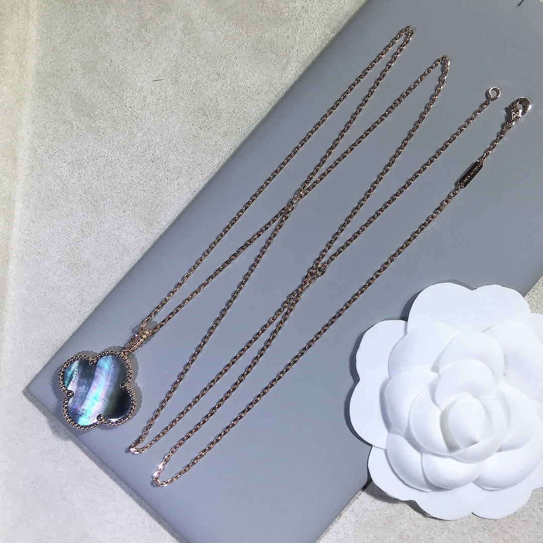 [OAKJURI Jewelry]CLOVER 25MM GOLD DARK MOP BIG CLOVER NECKLACE