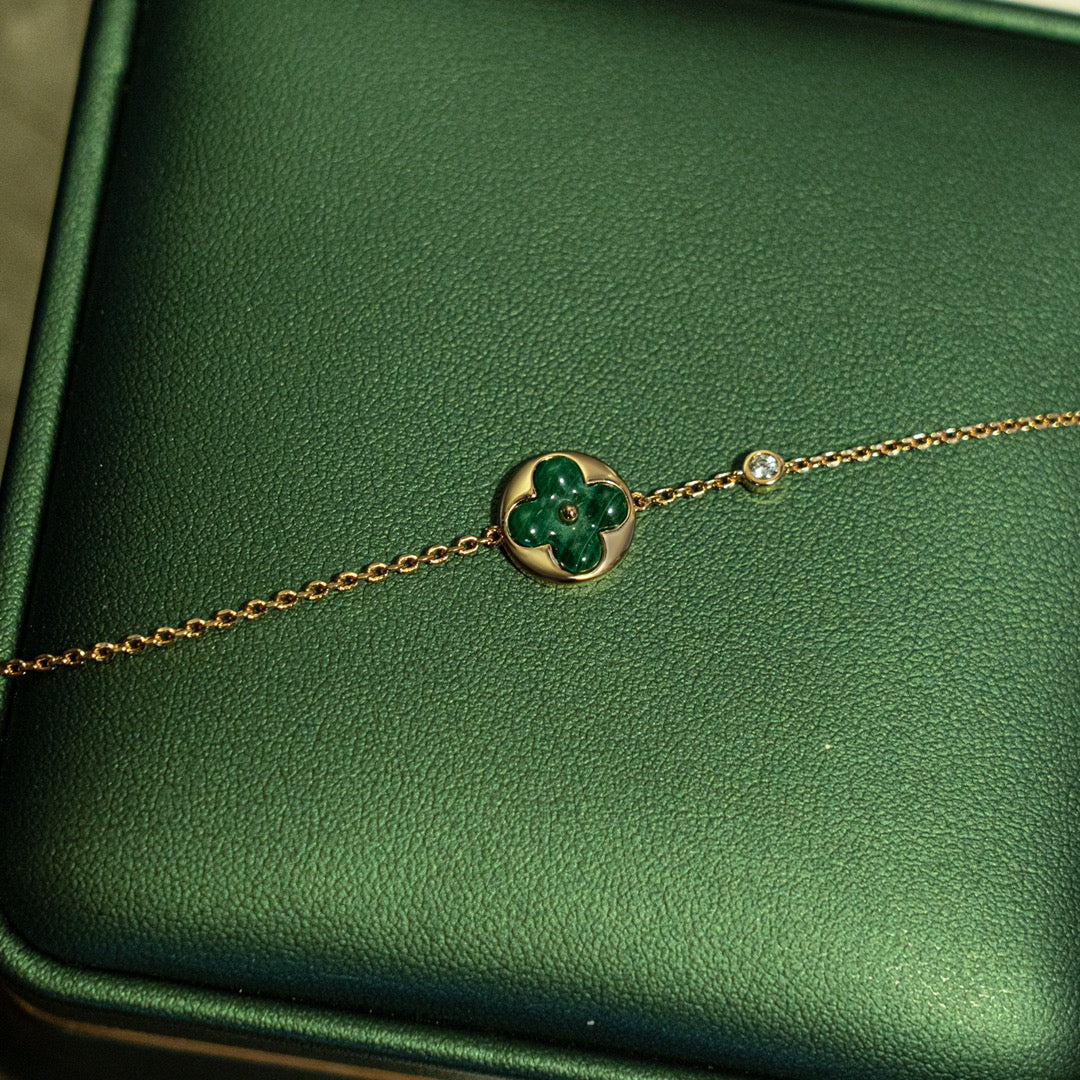 [OAKJURI Jewelry]SUN MALACHITE 1 DIAMOND PINK GOLD BRACELET