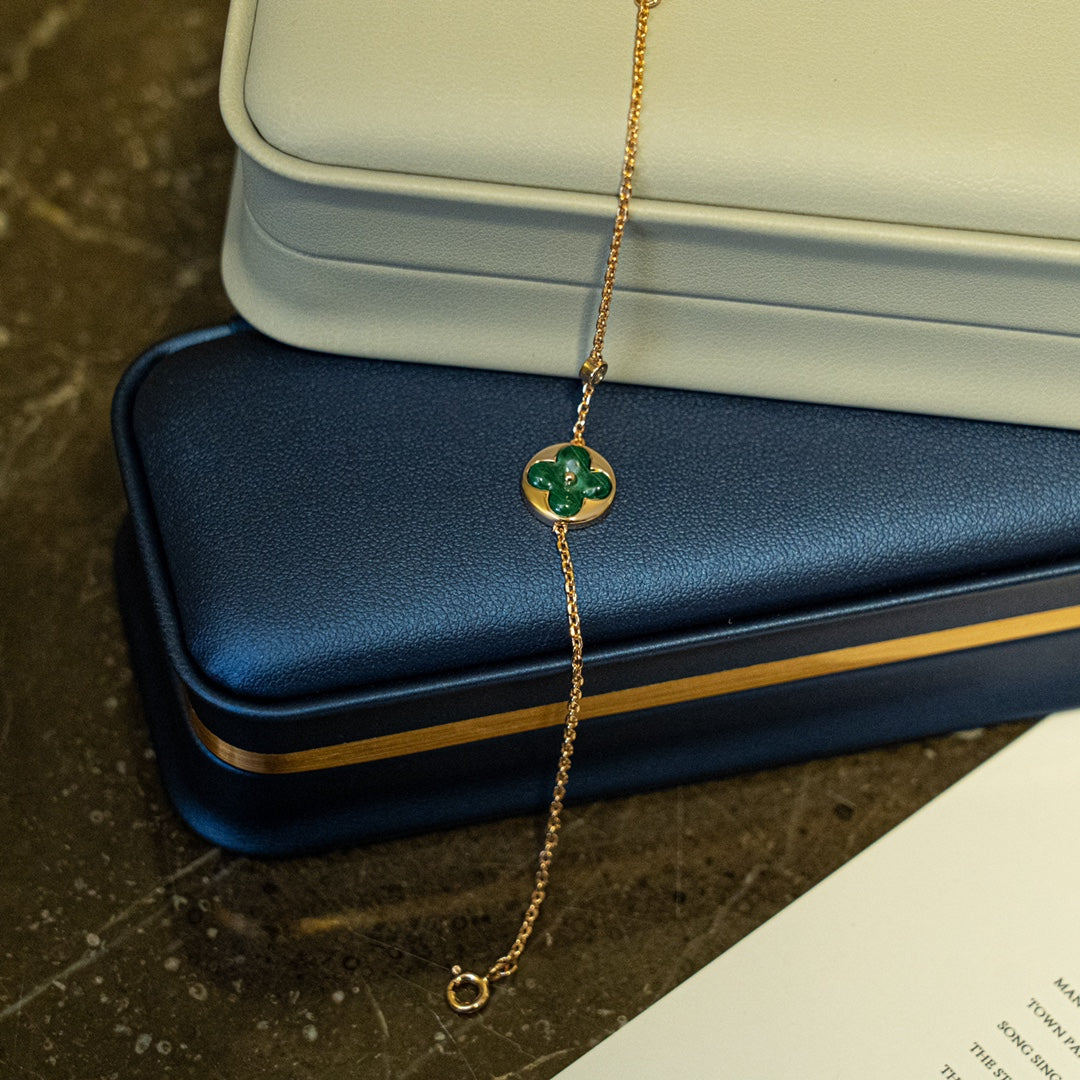 [OAKJURI Jewelry]SUN MALACHITE 1 DIAMOND PINK GOLD BRACELET