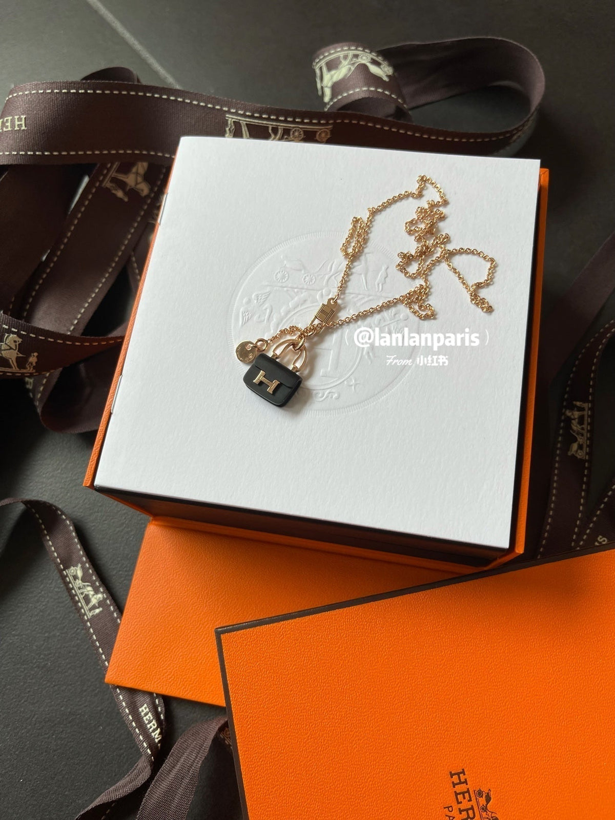 [OAKJURI Jewelry]CONSTANCE BLACK PEDANT PINK GOLD NECKLACE