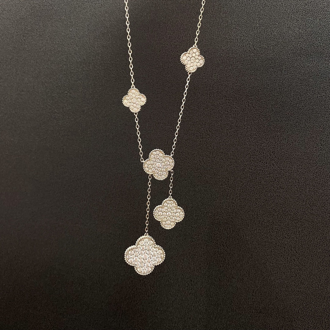 [OAKJURI Jewelry]CLOVER 5 MOTIFS SILVER DIAMONDS NECKLACE