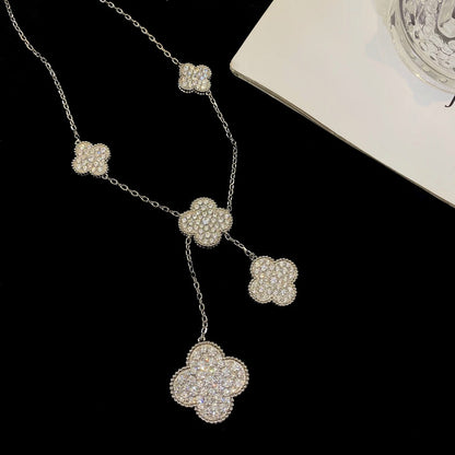 [OAKJURI Jewelry]CLOVER 5 MOTIFS SILVER DIAMONDS NECKLACE