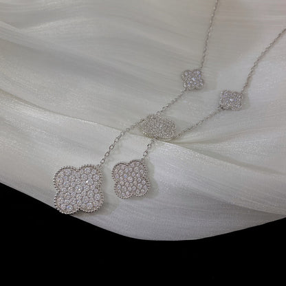 [OAKJURI Jewelry]CLOVER 5 MOTIFS SILVER DIAMONDS NECKLACE