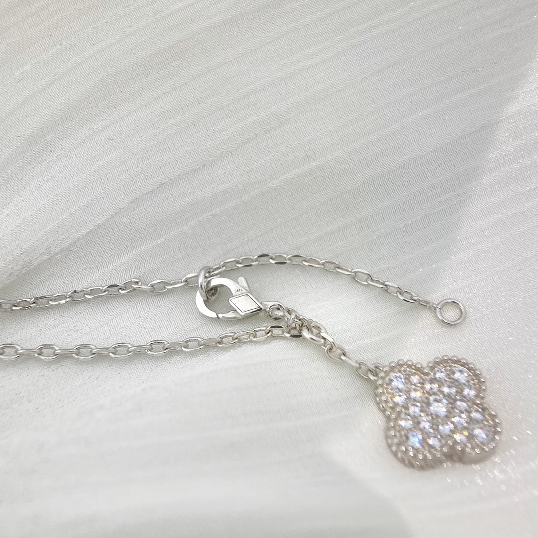 [OAKJURI Jewelry]CLOVER 5 MOTIFS SILVER DIAMONDS NECKLACE