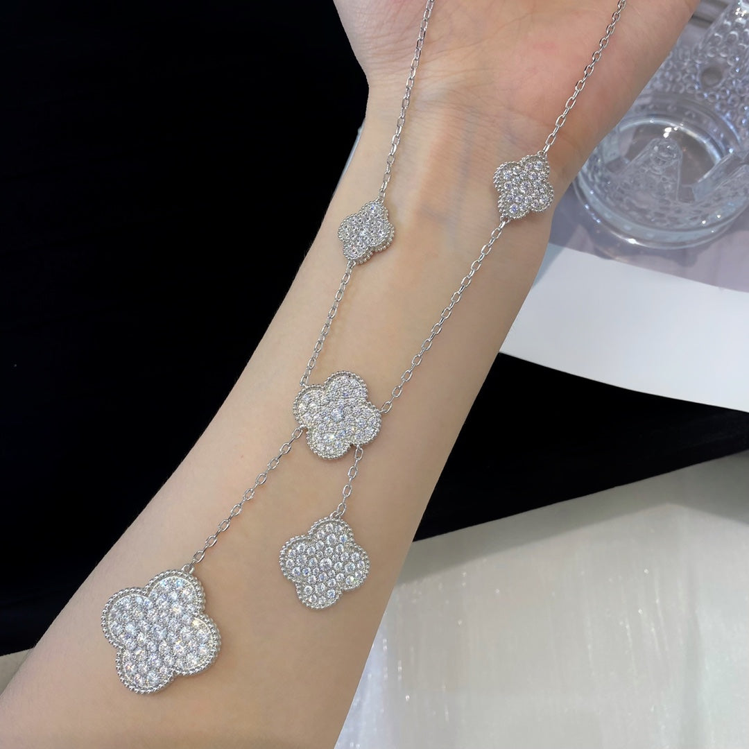 [OAKJURI Jewelry]CLOVER 5 MOTIFS SILVER DIAMONDS NECKLACE