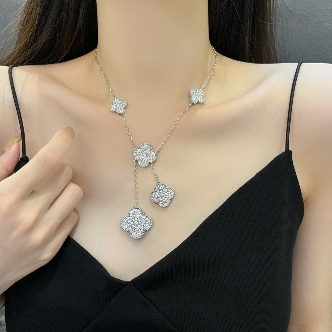 [OAKJURI Jewelry]CLOVER 5 MOTIFS SILVER DIAMONDS NECKLACE