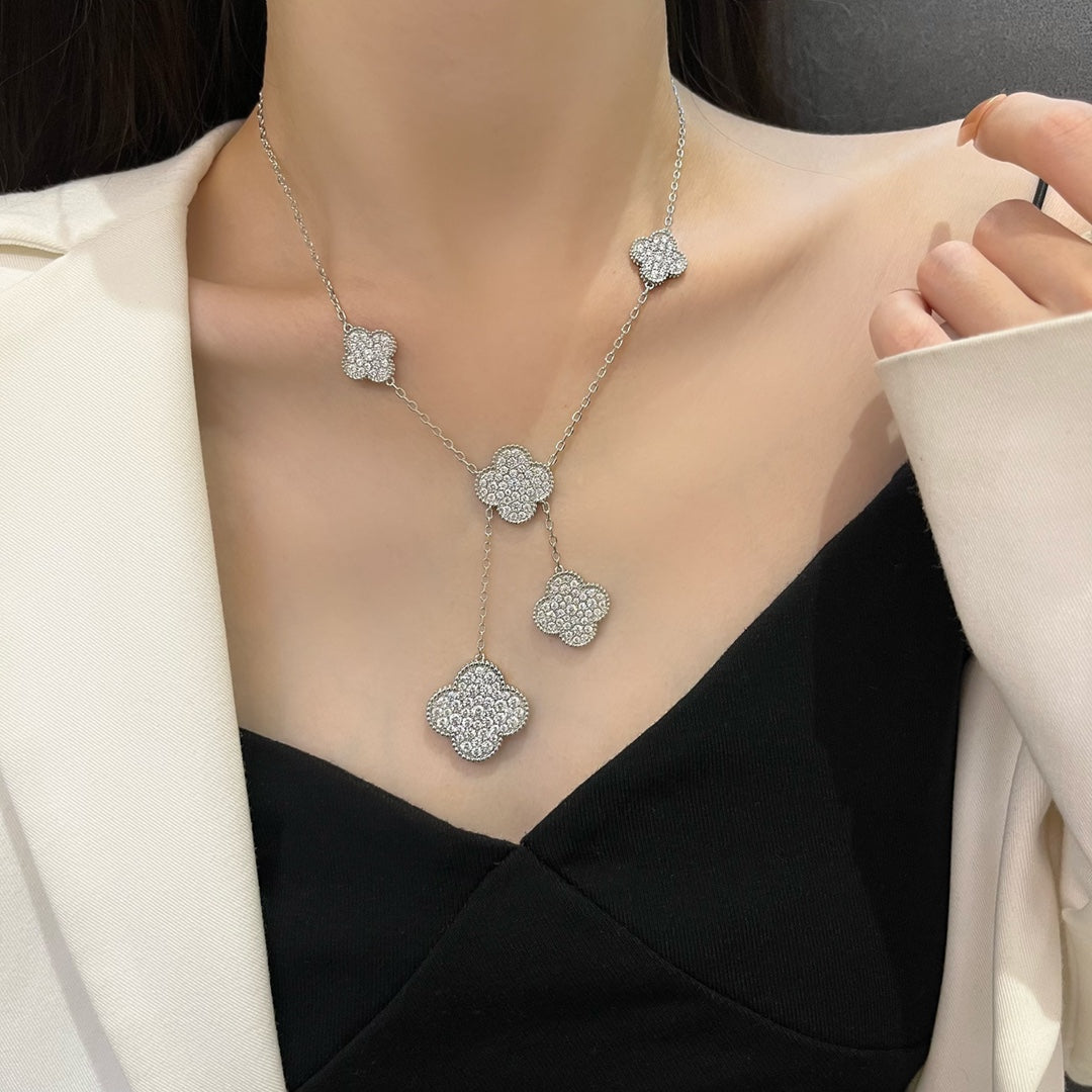 [OAKJURI Jewelry]CLOVER 5 MOTIFS SILVER DIAMONDS NECKLACE