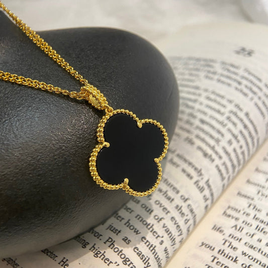 [OAKJURI Jewelry]CLOVER 25MM NECKLACE GOLD ONYX
