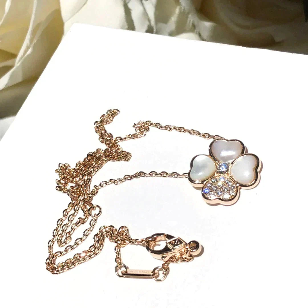 [OAKJURI Jewelry]CLOVER MOP DIAMOND ROSE GOLD NECKLACE