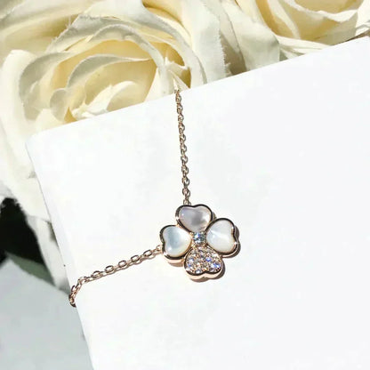 [OAKJURI Jewelry]CLOVER MOP DIAMOND ROSE GOLD NECKLACE