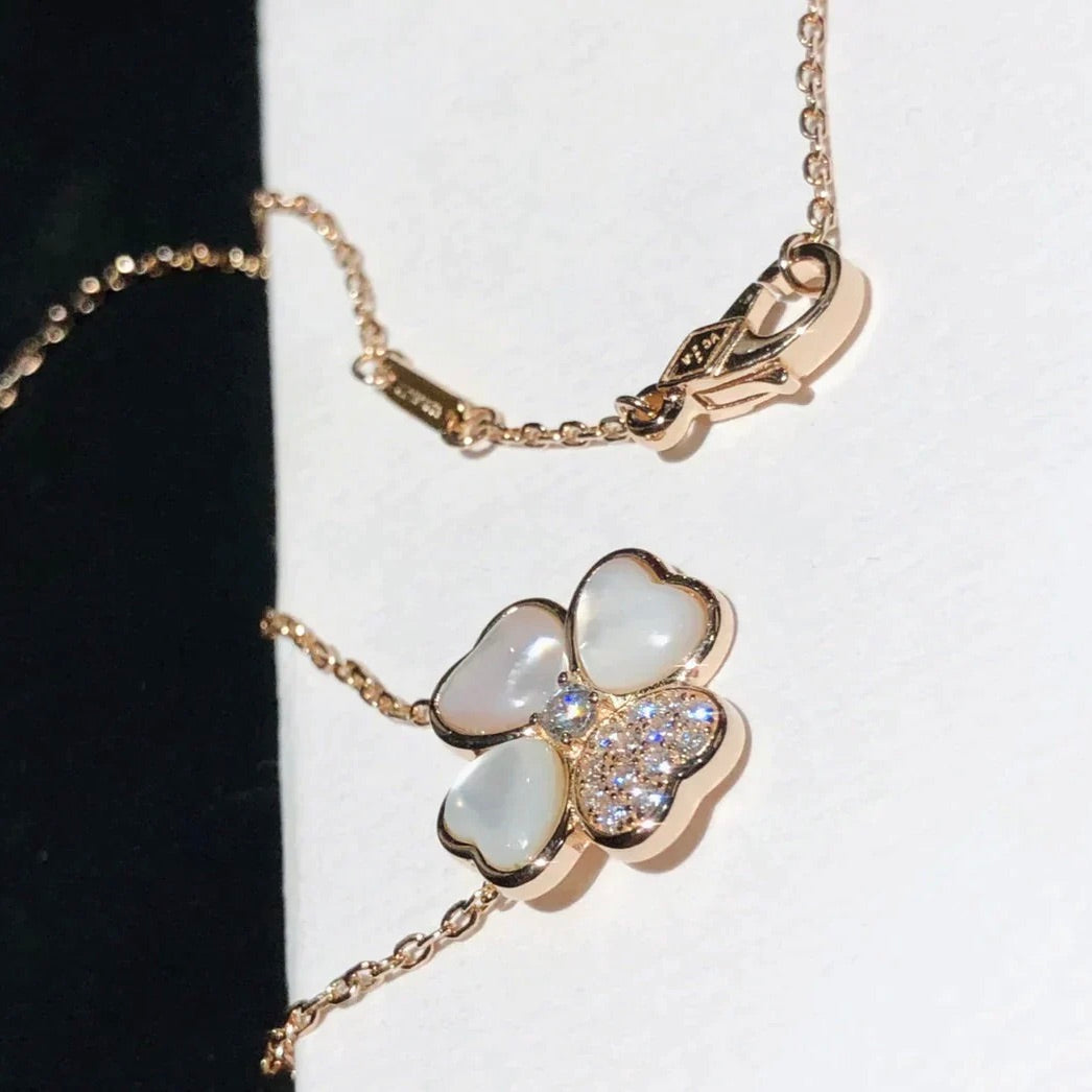 [OAKJURI Jewelry]CLOVER MOP DIAMOND ROSE GOLD NECKLACE