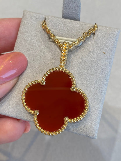 [OAKJURI Jewelry]CLOVER 25MM NECKLACE GOLD CARNELIAN