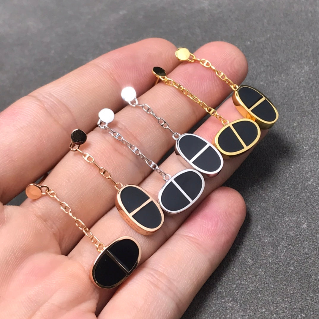 [OAKJURI Jewelry]CHAINE VERSO BLACK CERAMIC SILVER EARRINGS