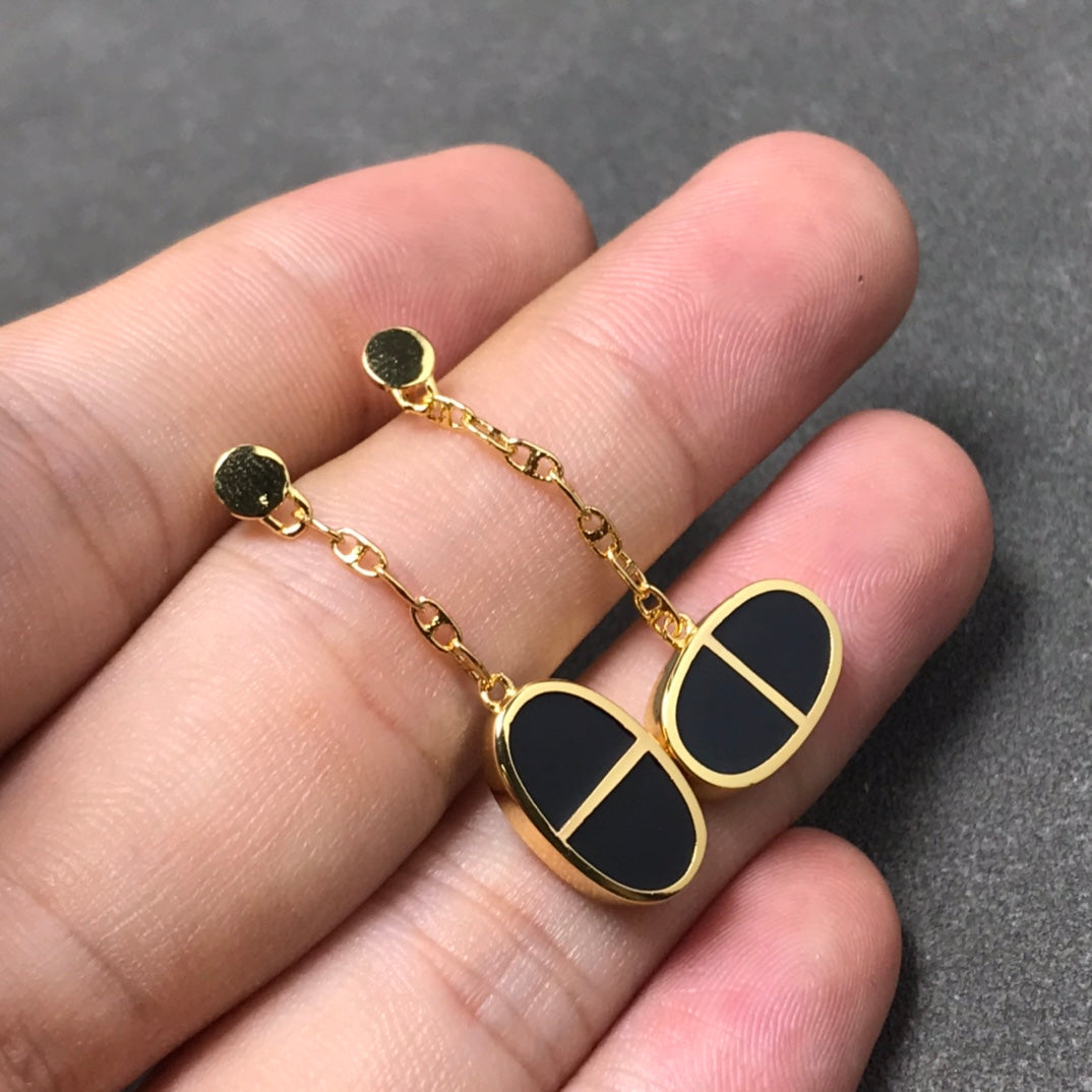 [OAKJURI Jewelry]CHAINE VERSO BLACK CERAMIC SILVER EARRINGS