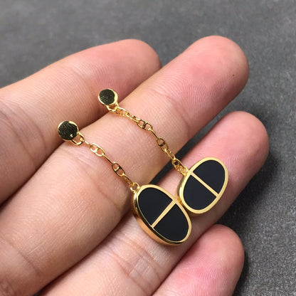 [OAKJURI Jewelry]CHAINE VERSO BLACK CERAMIC SILVER EARRINGS