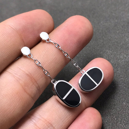 [OAKJURI Jewelry]CHAINE VERSO BLACK CERAMIC SILVER EARRINGS