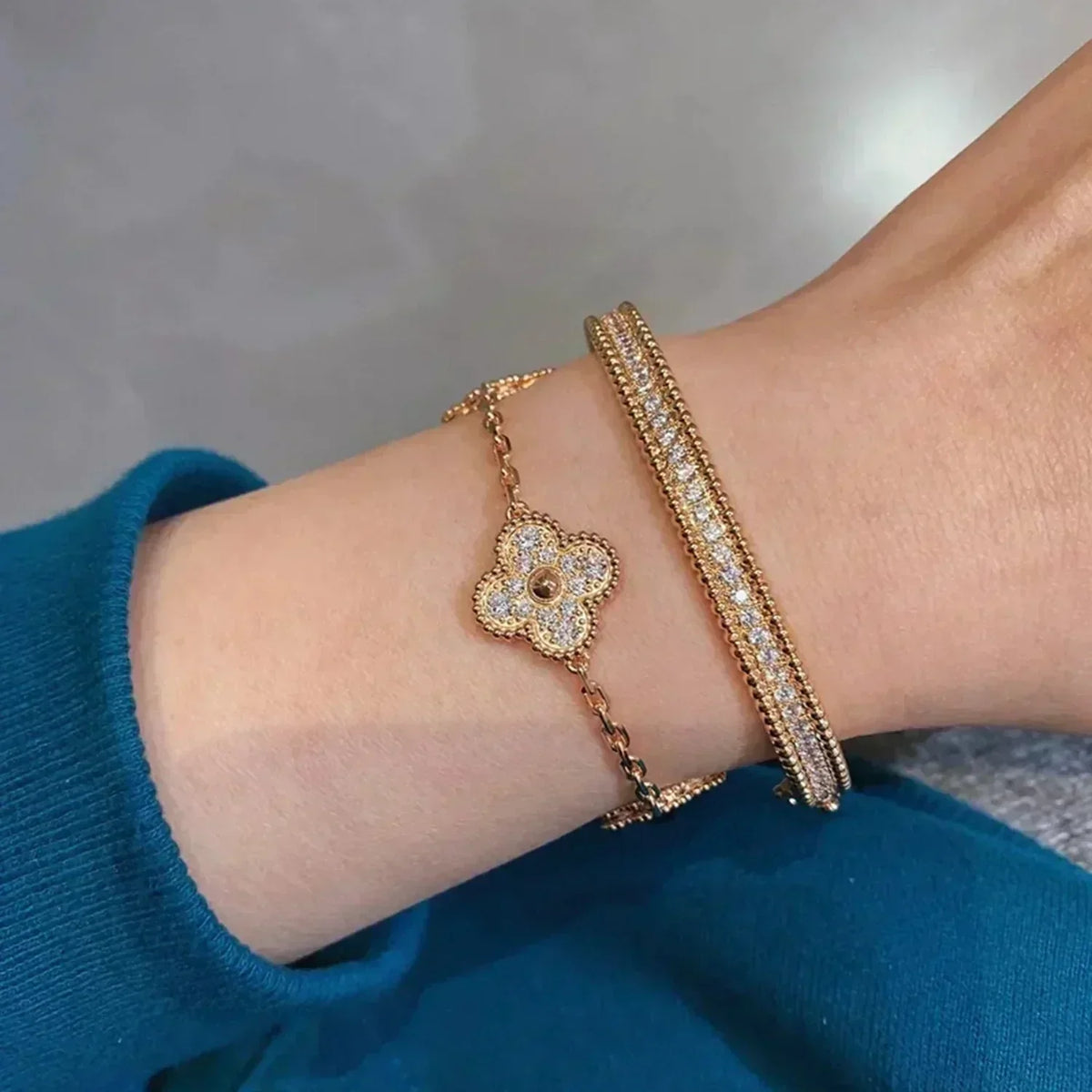 [OAKJURI Jewelry] CLOVER 5 MOTIF FULL DIAMOND BRACELET COLLECTION
