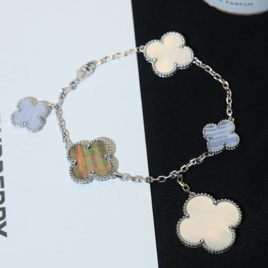 [OAKJURI Jewelry]CLOVER BRACELET 5 MOTIFS MOP CHALCEDONY SILVER