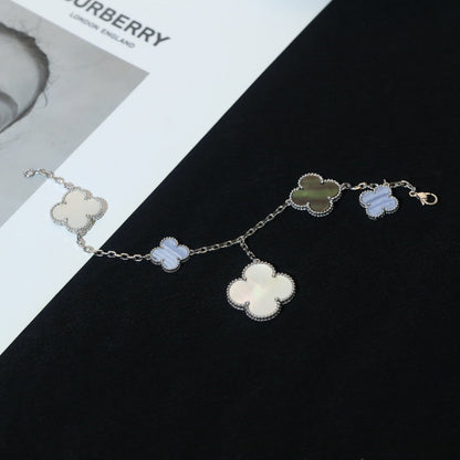 [OAKJURI Jewelry]CLOVER BRACELET 5 MOTIFS MOP CHALCEDONY SILVER