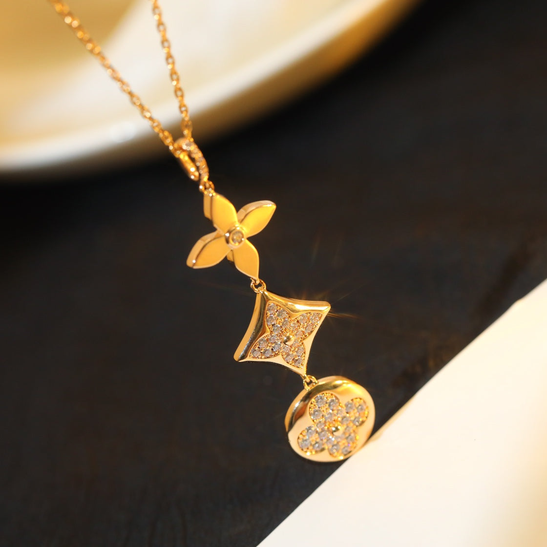 [OAKJURI Jewelry]STAR AND SUN DIAMOND PINK GOLD NECKLACE