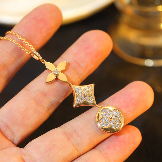 [OAKJURI Jewelry]STAR AND SUN DIAMOND PINK GOLD NECKLACE