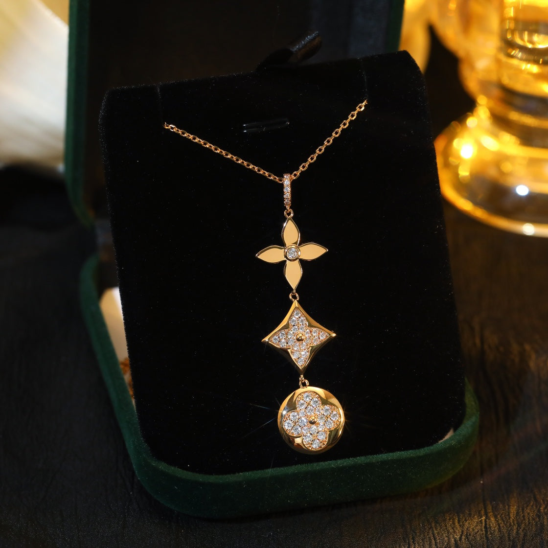 [OAKJURI Jewelry]STAR AND SUN DIAMOND PINK GOLD NECKLACE