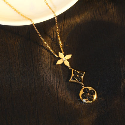 [OAKJURI Jewelry]STAR AND SUN ONYX PINK GOLD NECKLACE