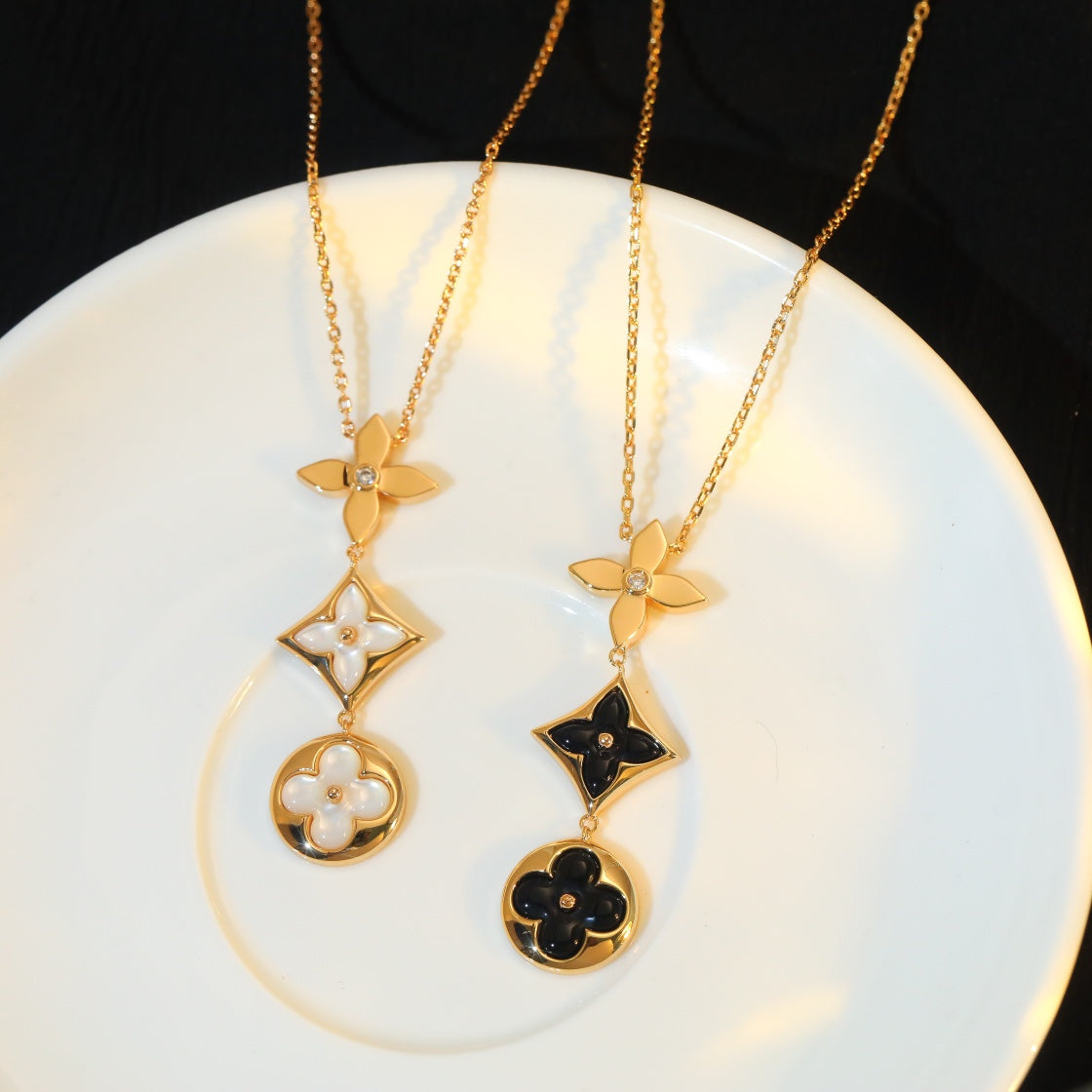 [OAKJURI Jewelry]STAR AND SUN ONYX PINK GOLD NECKLACE