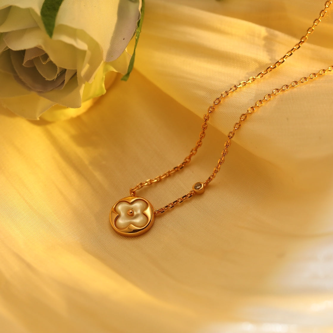 [OAKJURI Jewelry]SUN PEDANT PINK GOLD 1 DIAMOND NECKLACE