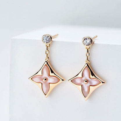 [OAKJURI Jewelry]DOUBLE STAR PINK GOLD MOP DROP EARRINGS