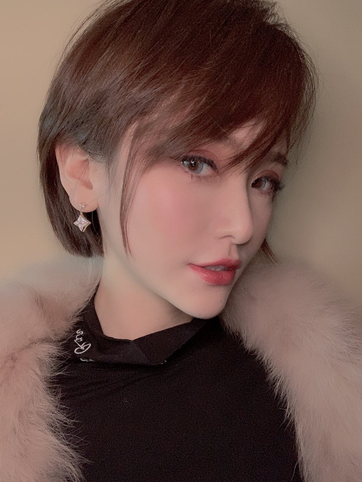 [OAKJURI Jewelry]DOUBLE STAR PINK GOLD MOP DROP EARRINGS