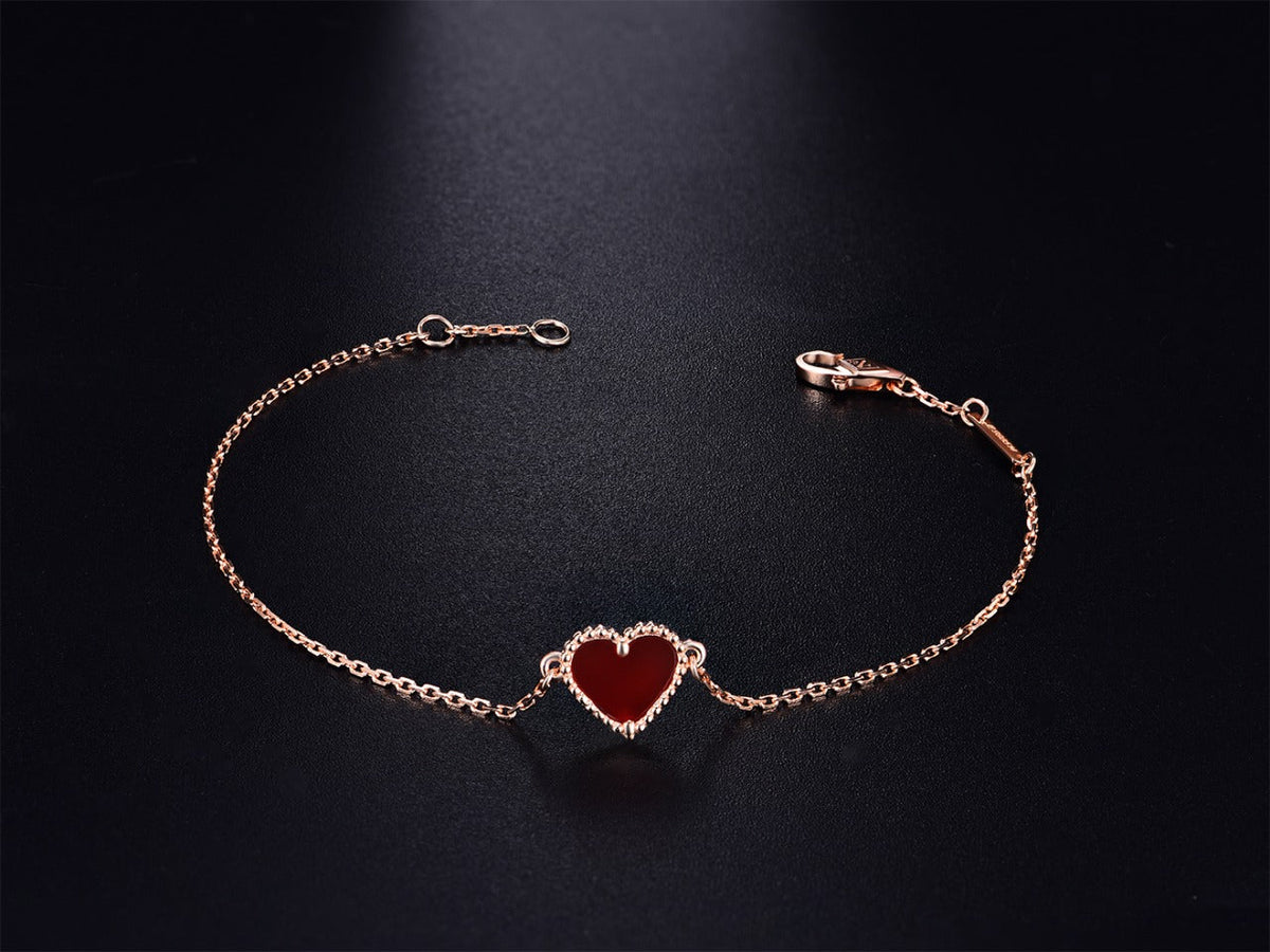 [OAKJURI Jewelry]HEART CARNELIAN PINK GOLD BRACELET