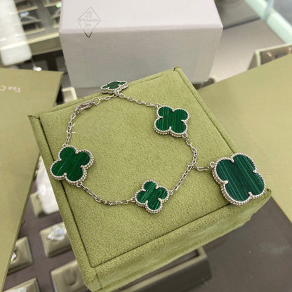 [OAKJURI Jewelry]CLOVER 5 MOTIFS SIVLER MALACHITE BRACELET