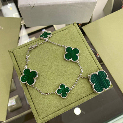 [OAKJURI Jewelry]CLOVER 5 MOTIFS SIVLER MALACHITE BRACELET