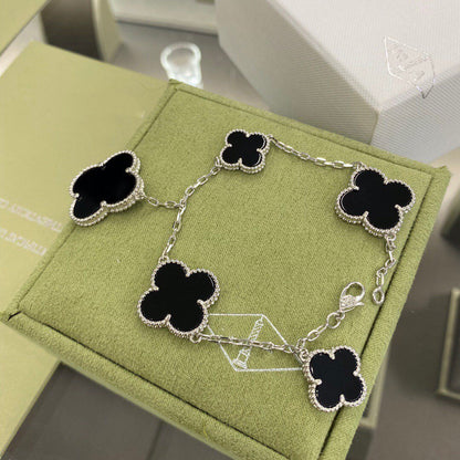 [OAKJURI Jewelry]CLOVER 5 MOTIFS SIVLER ONYX BRACELET
