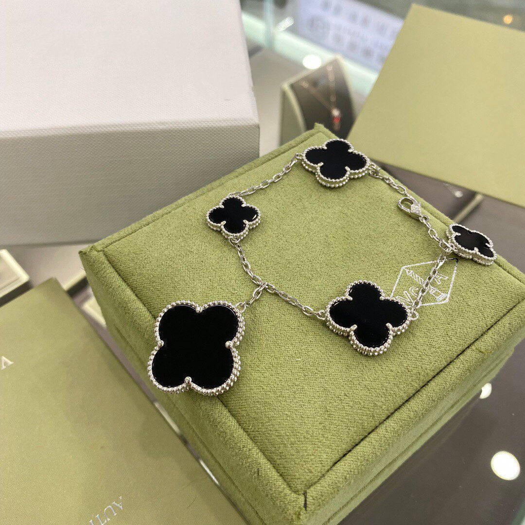 [OAKJURI Jewelry]CLOVER 5 MOTIFS SIVLER ONYX BRACELET